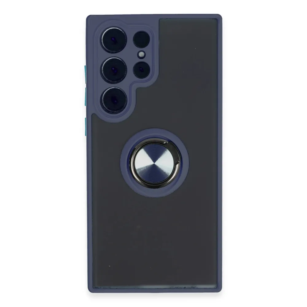 Newface Samsung Galaxy S23 Ultra Kılıf Montreal Yüzüklü Silikon Kapak - Lacivert