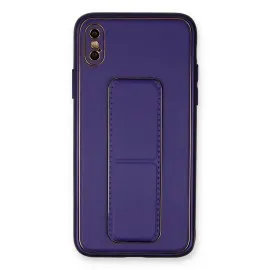 Newface iPhone X Kılıf Coco Deri Standlı Kapak - Mor