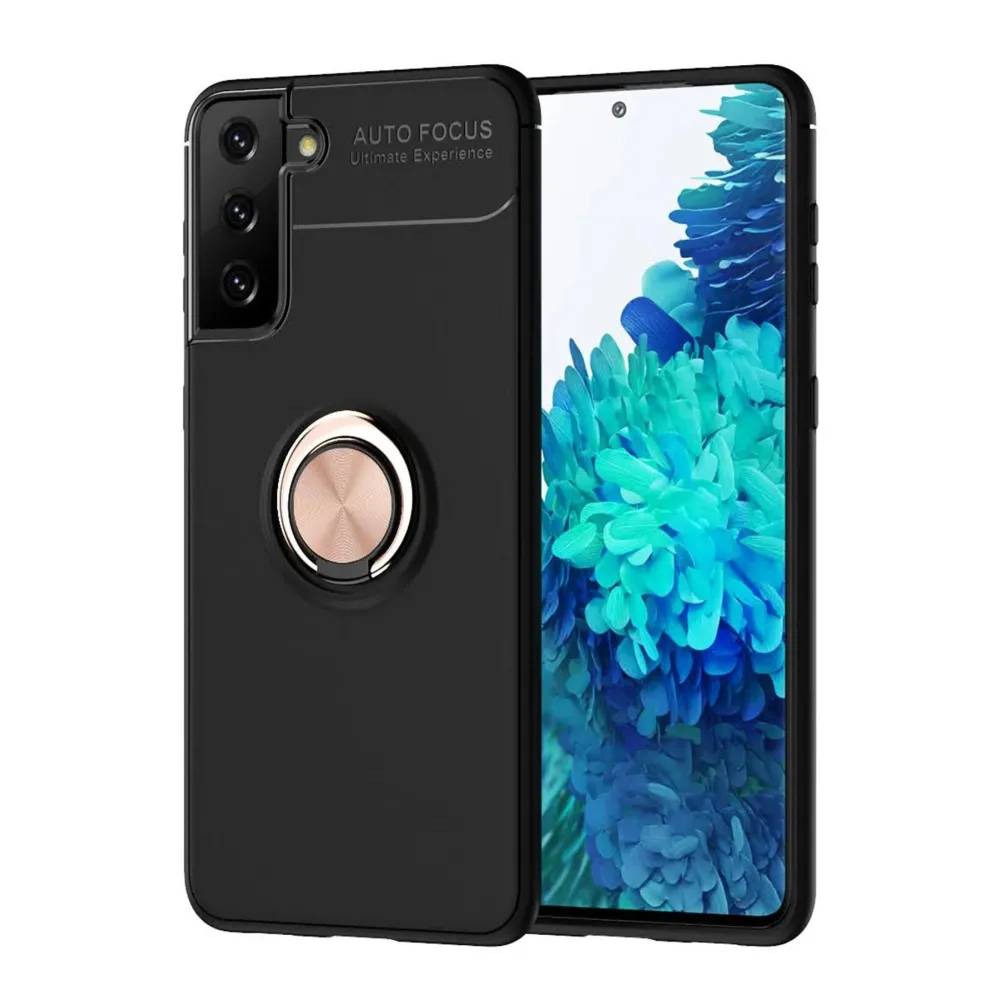 Newface Samsung Galaxy S21 Plus Kılıf Range Yüzüklü Silikon - Siyah-Gold