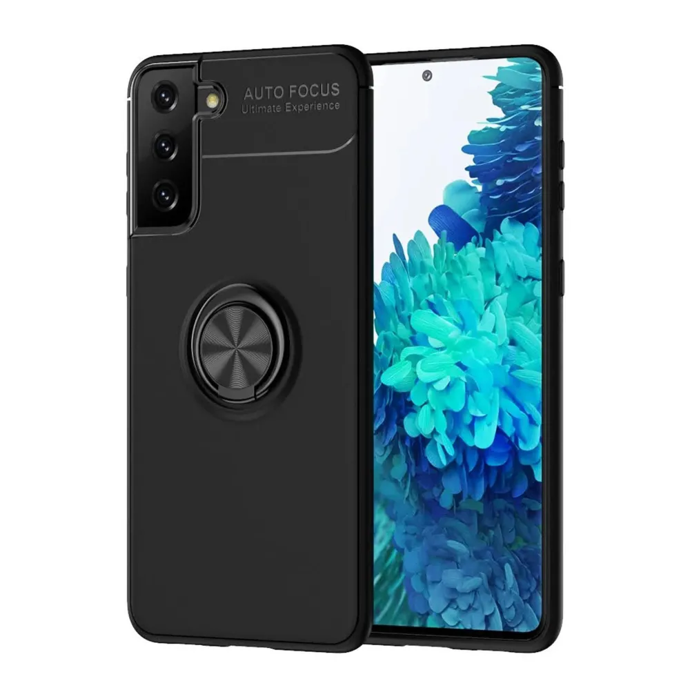 Newface Samsung Galaxy S21 Plus Kılıf Range Yüzüklü Silikon - Siyah