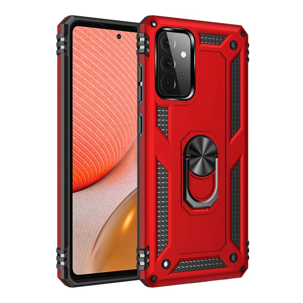 Newface Samsung Galaxy A72 Kılıf Sofya Yüzüklü Silikon Kapak - Kırmızı