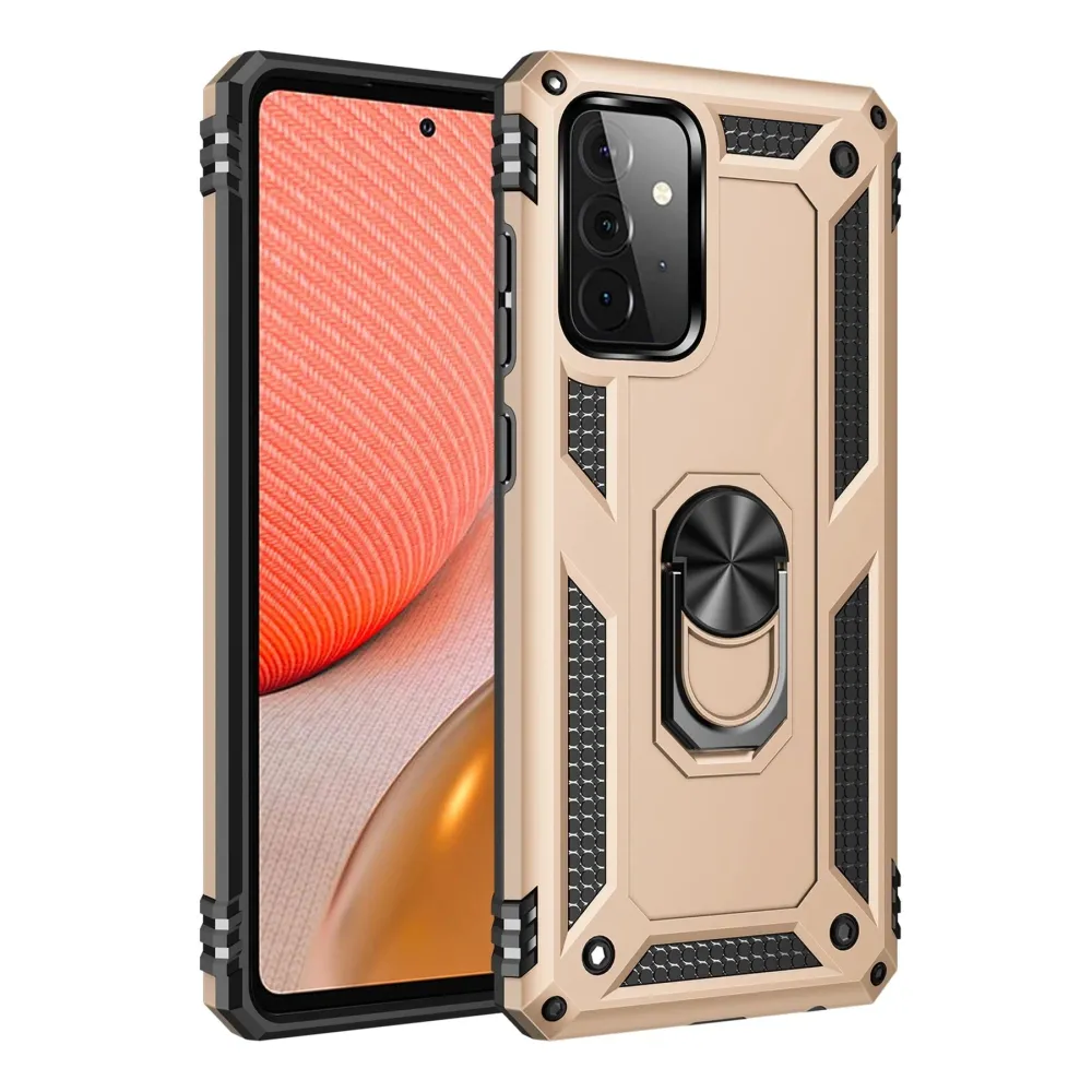 Newface Samsung Galaxy A72 Kılıf Sofya Yüzüklü Silikon Kapak - Gold