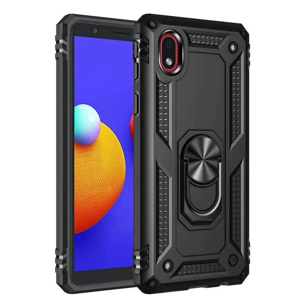 Newface Samsung Galaxy A01 Core Kılıf Sofya Yüzüklü Silikon Kapak - Siyah