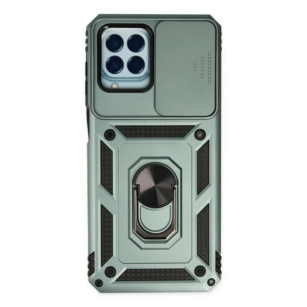 Newface Samsung Galaxy M33 Kılıf Pars Lens Yüzüklü Silikon - Yeşil