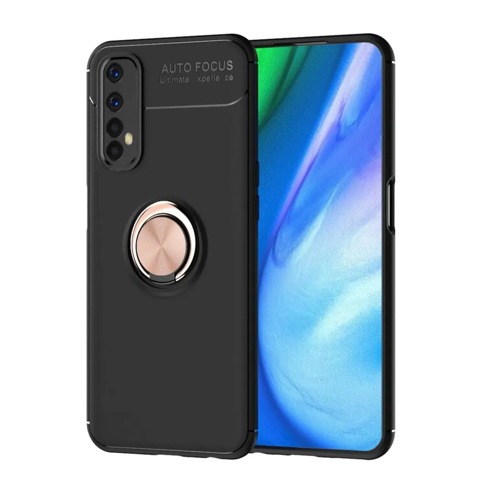 Newface Realme 7 Kılıf Range Yüzüklü Silikon - Siyah-Gold