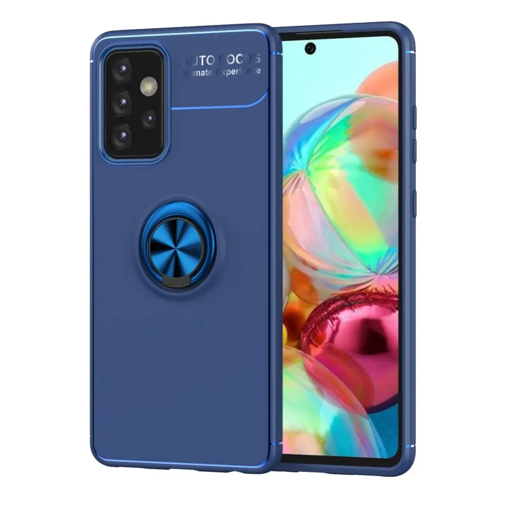 Newface Samsung Galaxy A72 Kılıf Range Yüzüklü Silikon - Mavi