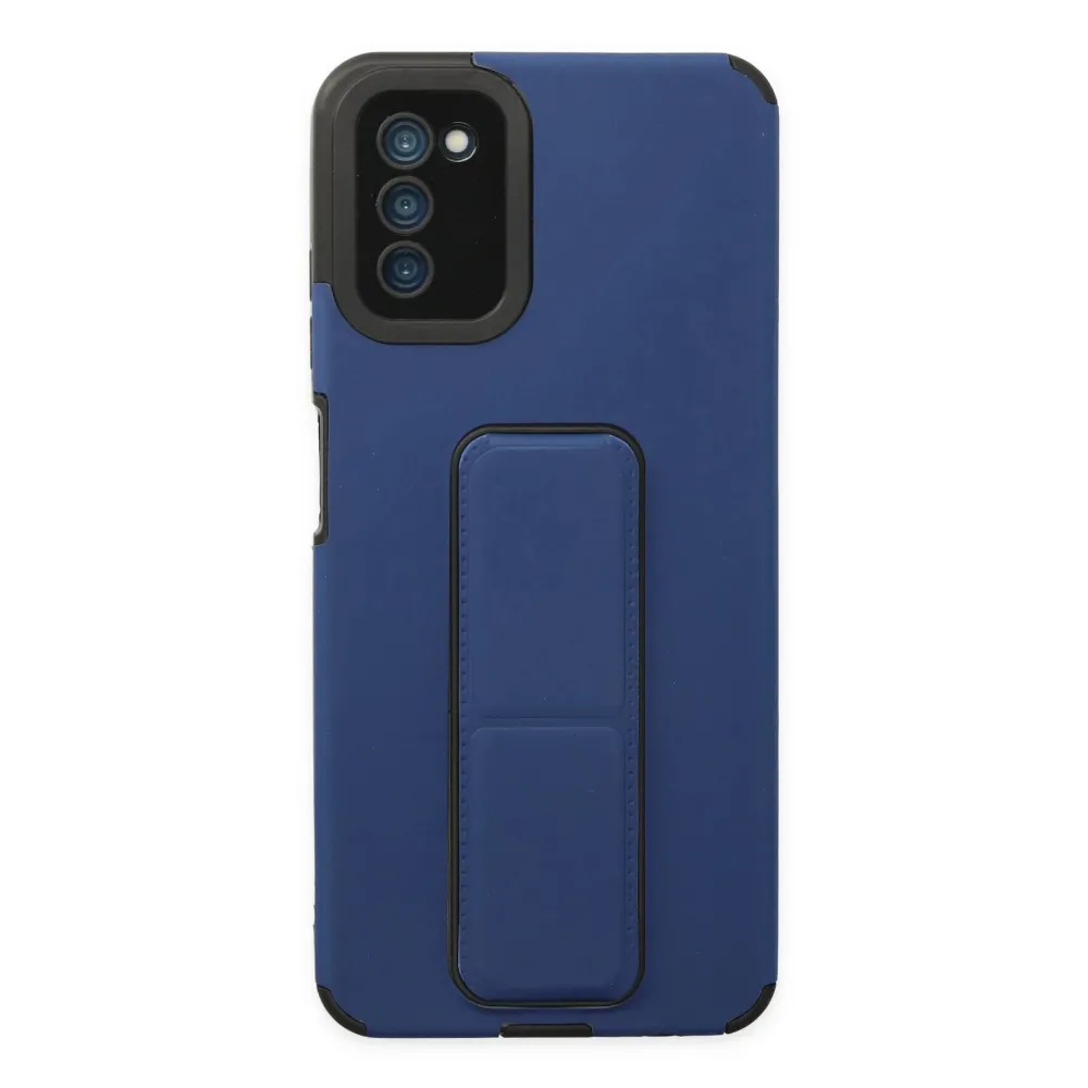 Newface Samsung Galaxy A03S Kılıf Mega Standlı Silikon - Mavi