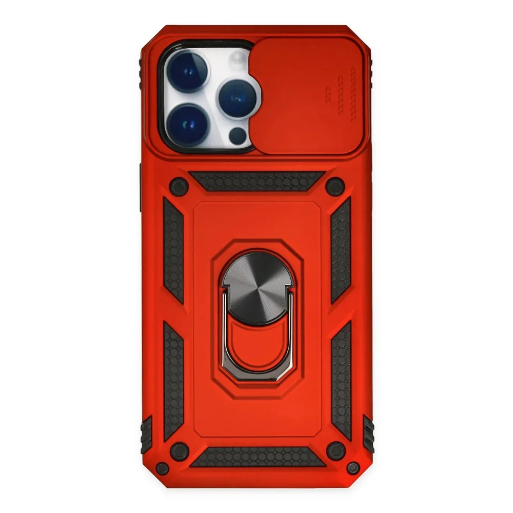 Newface Iphone 14 Pro Max Kılıf Pars Lens Yüzüklü Silikon - Kırmızı