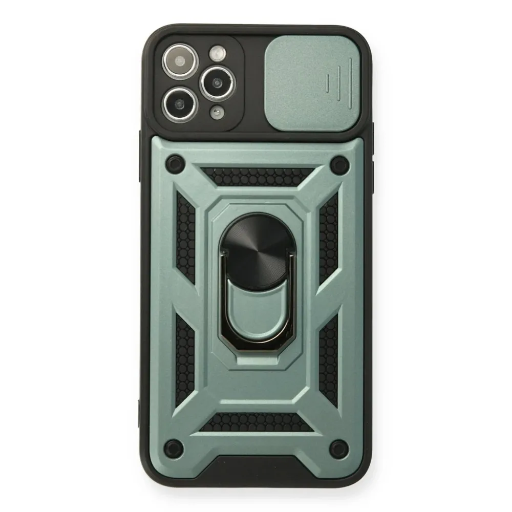 Newface Iphone 11 Pro Max Kılıf Pars Lens Yüzüklü Silikon - Yeşil