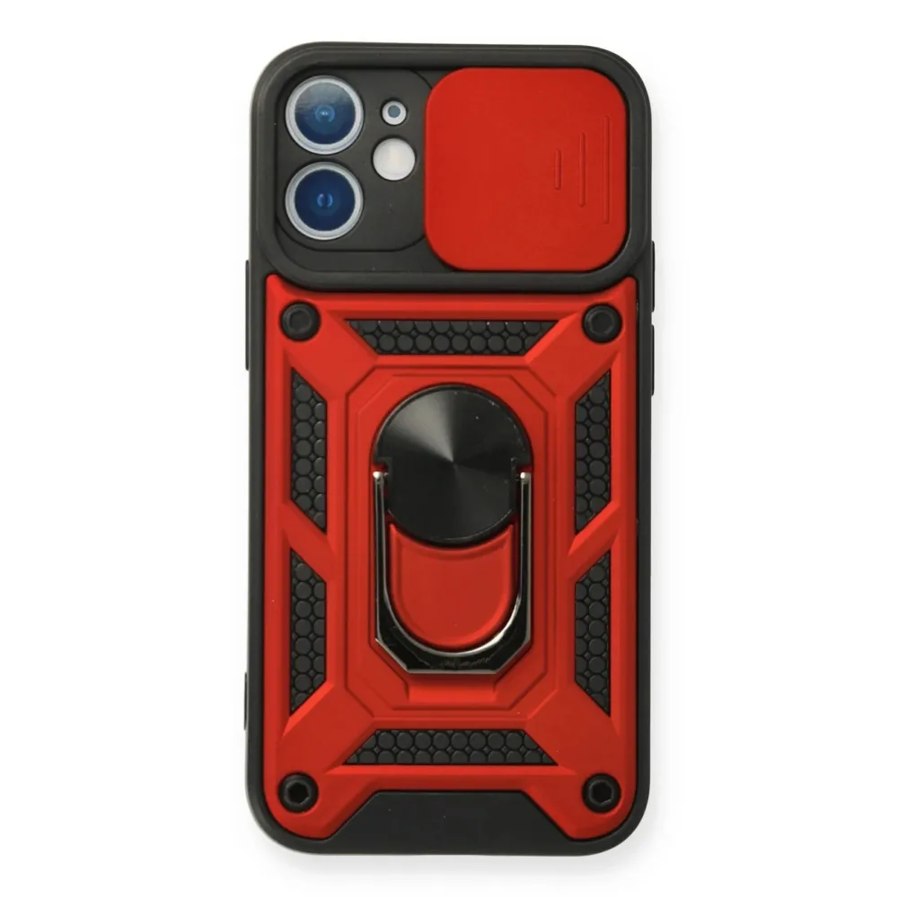 Newface Iphone 12 Kılıf Pars Lens Yüzüklü Silikon - Kırmızı