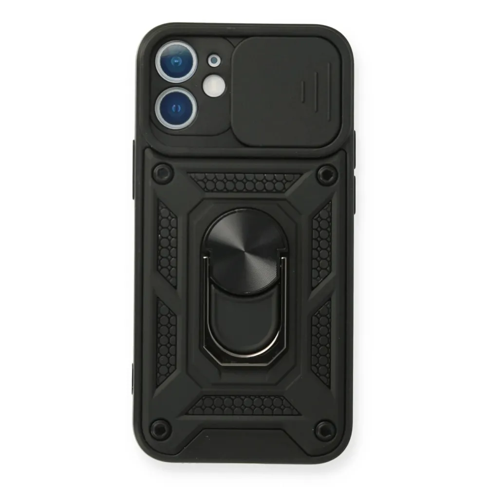 Newface Iphone 12 Mini Kılıf Pars Lens Yüzüklü Silikon - Siyah