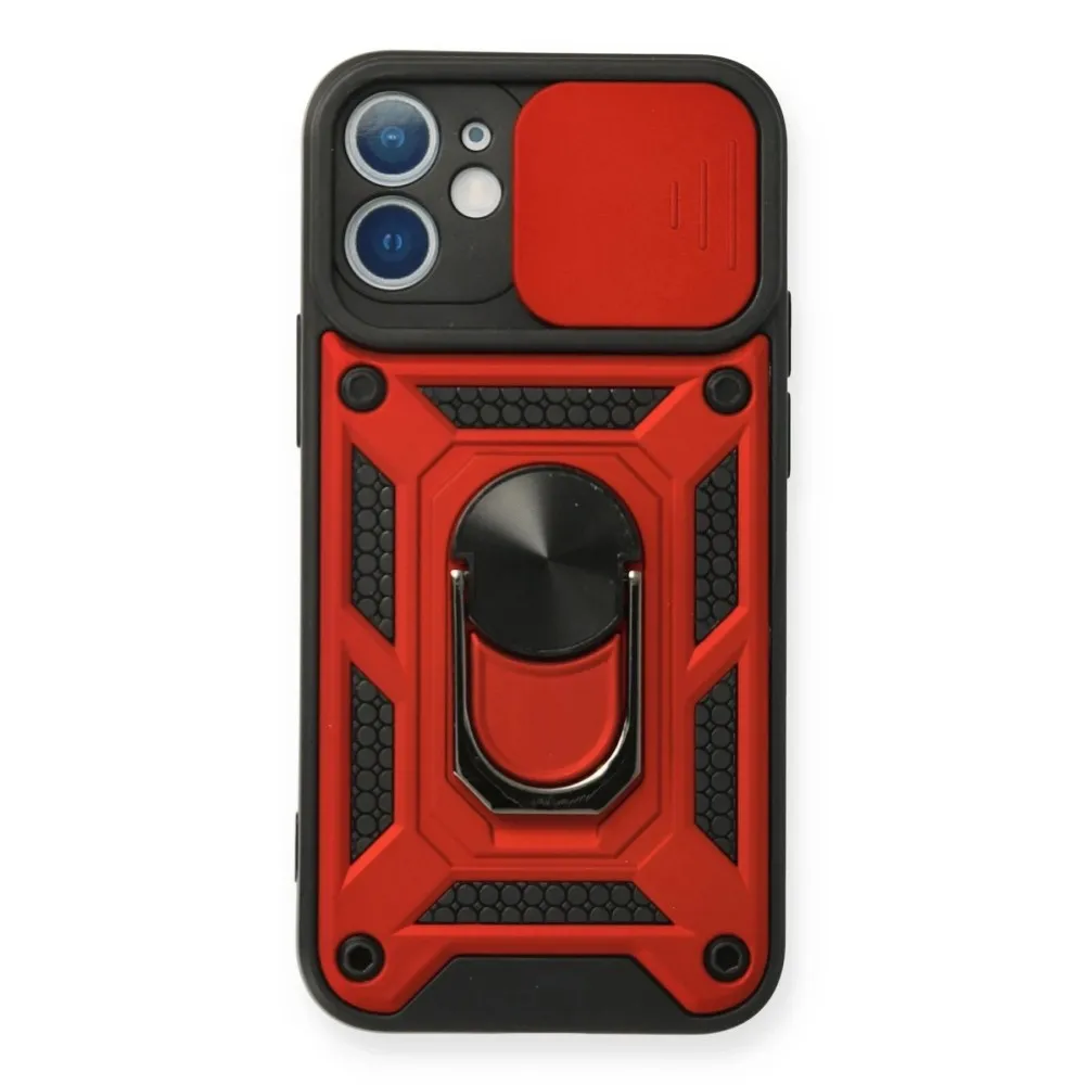 Newface Iphone 12 Mini Kılıf Pars Lens Yüzüklü Silikon - Kırmızı