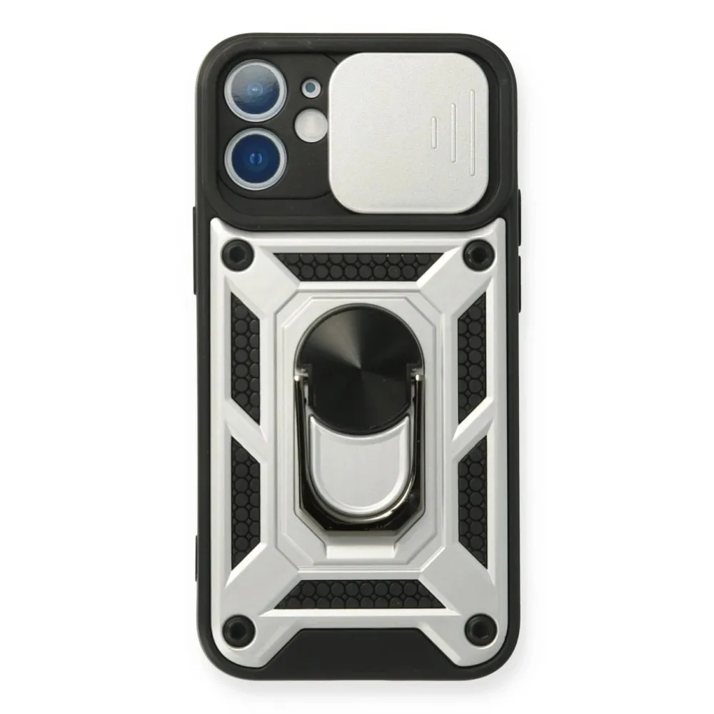 Newface Iphone 12 Mini Kılıf Pars Lens Yüzüklü Silikon - Gümüş
