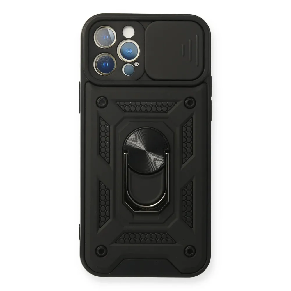 Newface Iphone 12 Pro Kılıf Pars Lens Yüzüklü Silikon - Siyah
