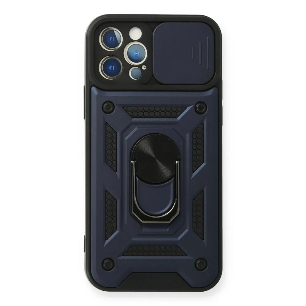 Newface Iphone 12 Pro Kılıf Pars Lens Yüzüklü Silikon - Lacivert