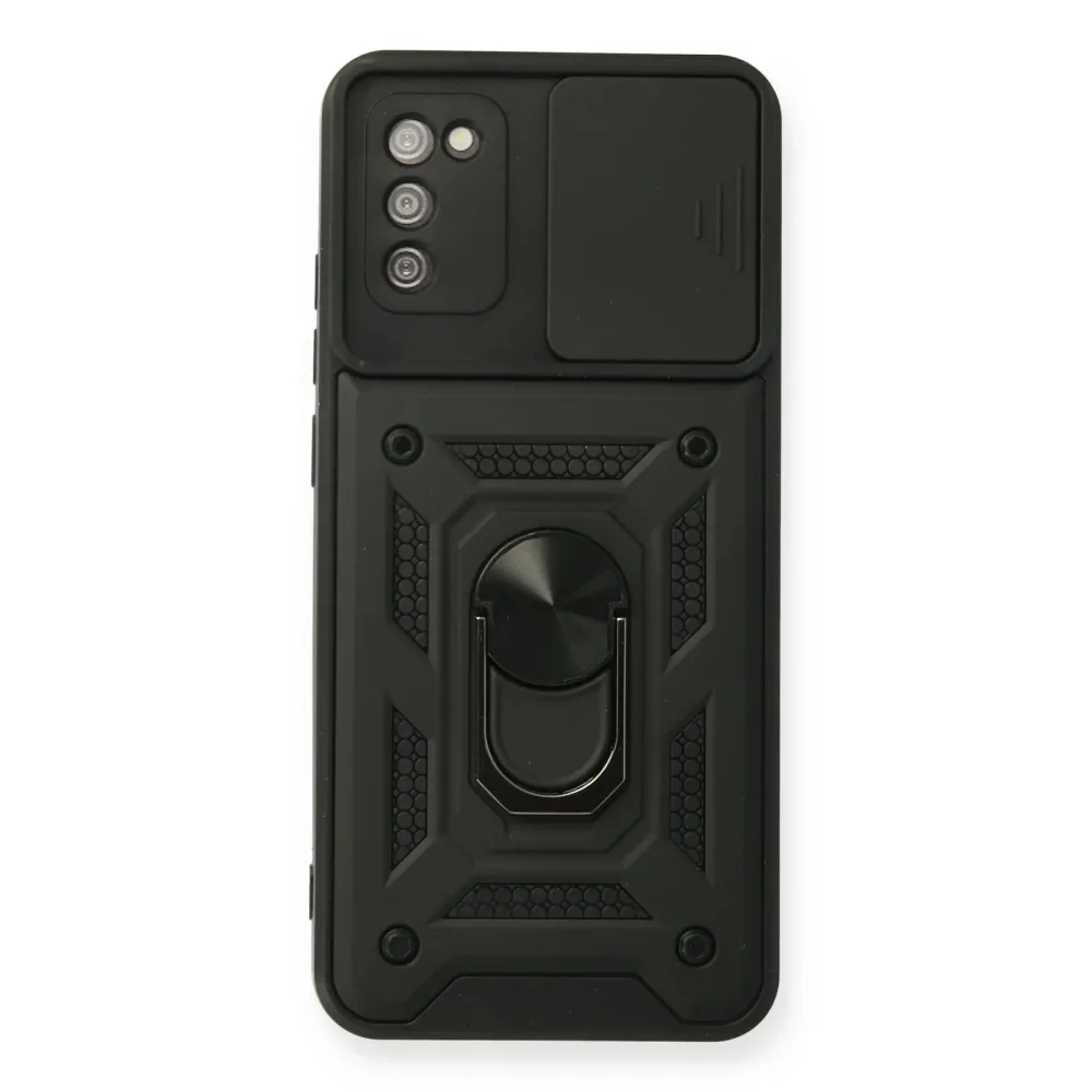 Newface Samsung Galaxy A02S Kılıf Pars Lens Yüzüklü Silikon - Siyah