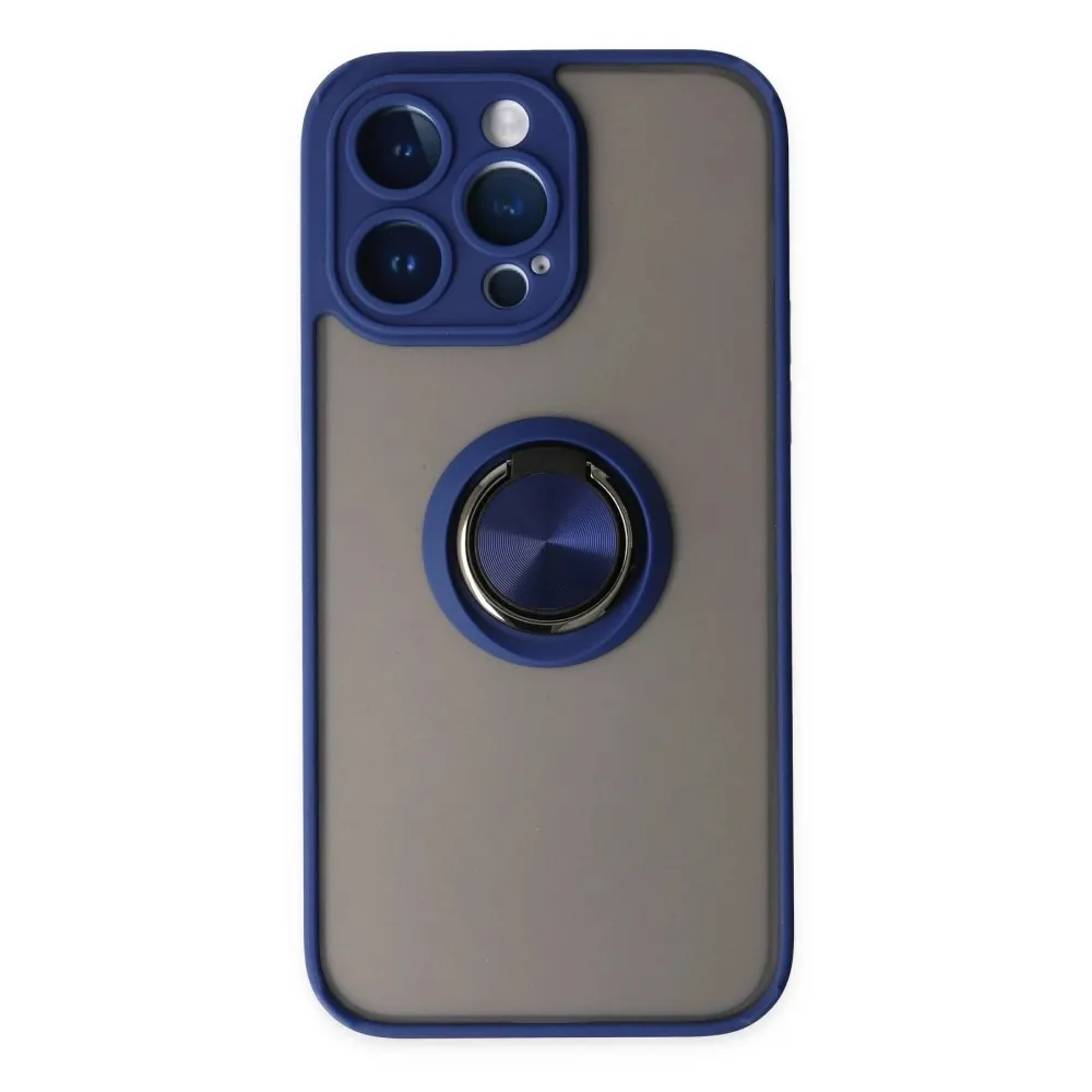 Newface Iphone 14 Pro Kılıf Montreal Yüzüklü Silikon Kapak - Lacivert