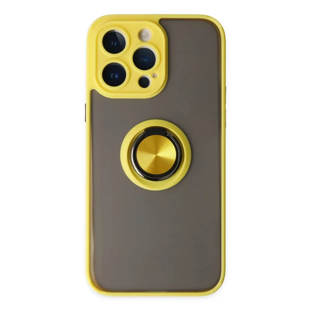 Newface Iphone 14 Pro Max Kılıf Montreal Yüzüklü Silikon Kapak - Sarı