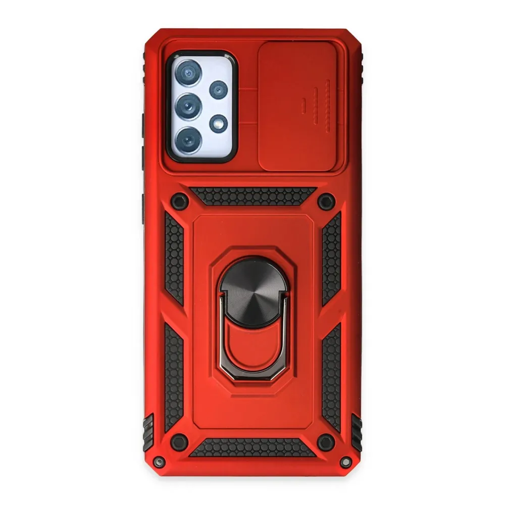 Newface Samsung Galaxy A72 Kılıf Pars Lens Yüzüklü Silikon - Kırmızı