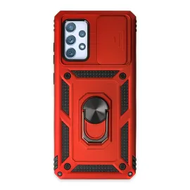 Newface Samsung Galaxy A72 Kılıf Pars Lens Yüzüklü Silikon - Kırmızı