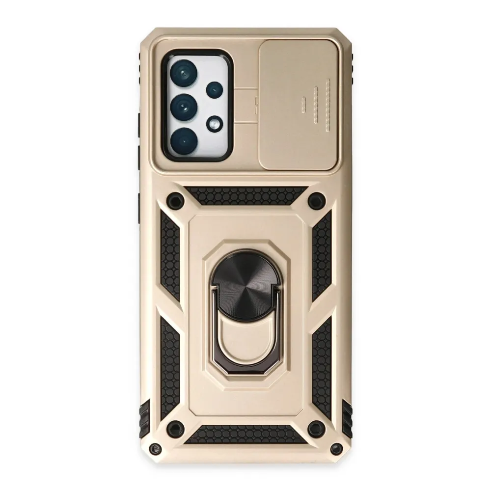 Newface Samsung Galaxy A72 Kılıf Pars Lens Yüzüklü Silikon - Gold