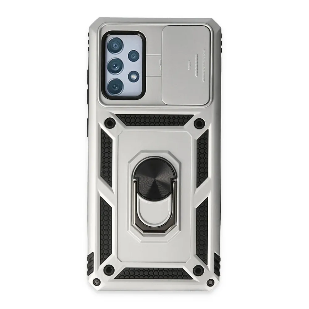 Newface Samsung Galaxy A72 Kılıf Pars Lens Yüzüklü Silikon - Gümüş