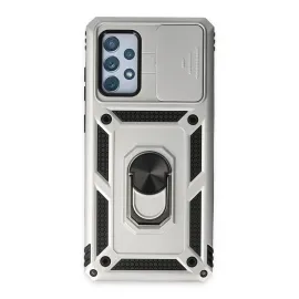 Newface Samsung Galaxy A72 Kılıf Pars Lens Yüzüklü Silikon - Gümüş