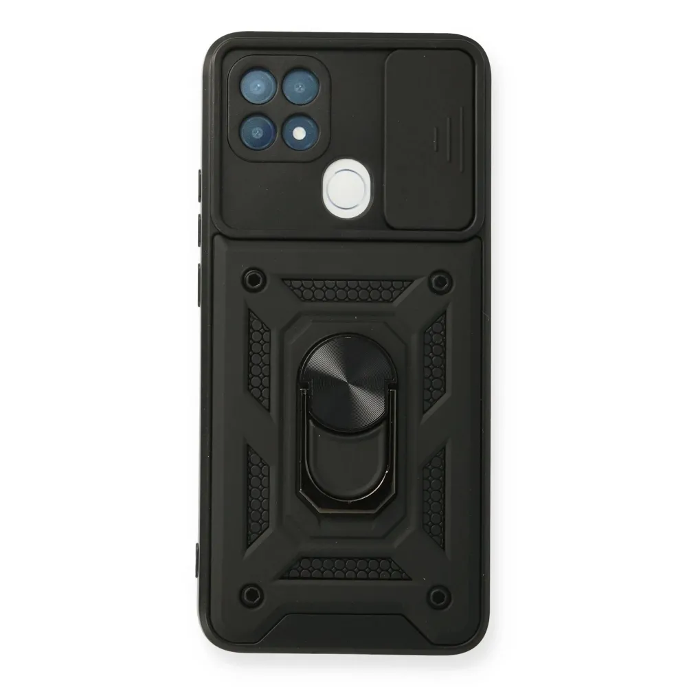 Newface Oppo A15 Kılıf Pars Lens Yüzüklü Silikon - Siyah