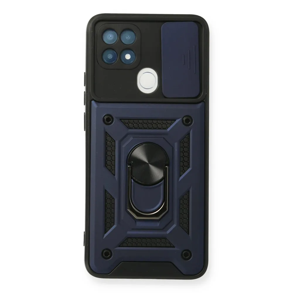 Newface Oppo A15 Kılıf Pars Lens Yüzüklü Silikon - Lacivert