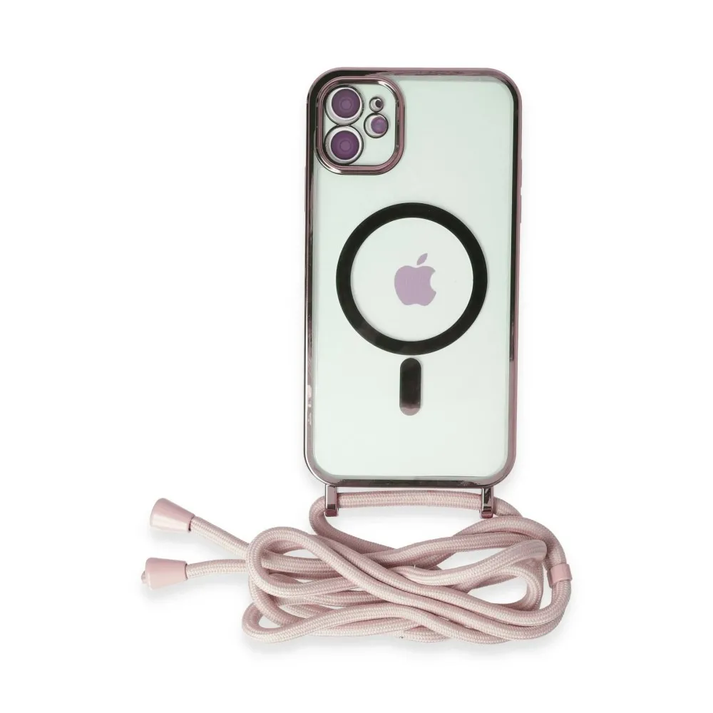 Newface Iphone 11 Kılıf Divo Lazer Askılı Magsafe Kapak - Pembe