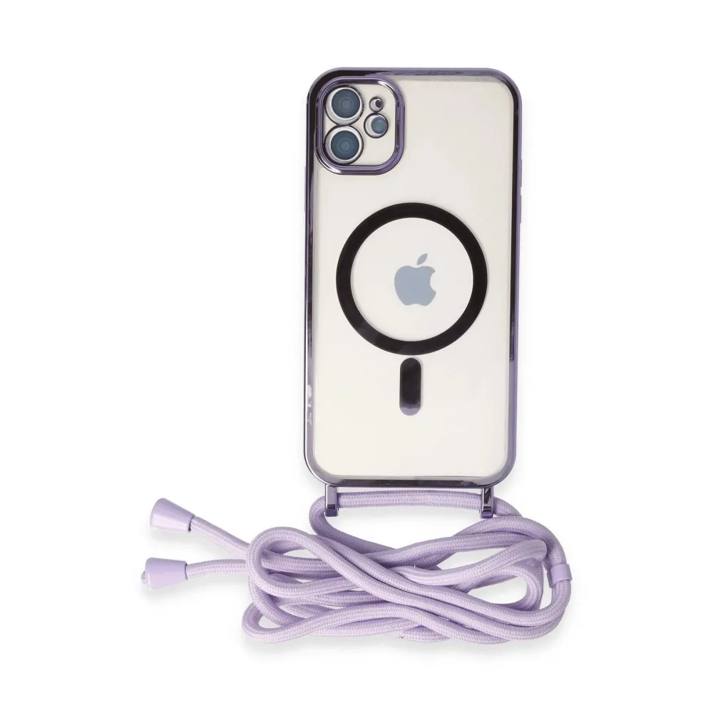 Newface Iphone 11 Kılıf Divo Lazer Askılı Magsafe Kapak - Lila