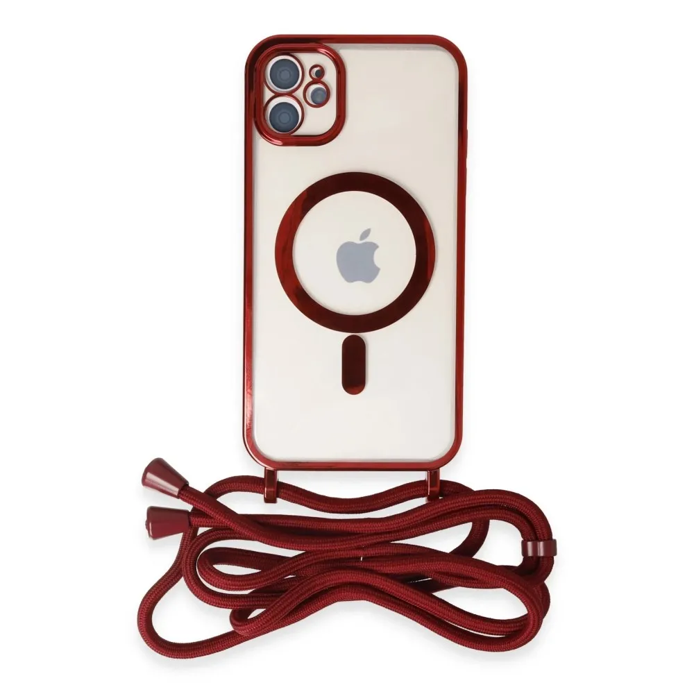 Newface Iphone 11 Kılıf Divo Lazer Askılı Magsafe Kapak - Kırmızı