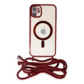 Newface Iphone 12 Kılıf Divo Lazer Askılı Magsafe Kapak - Kırmızı