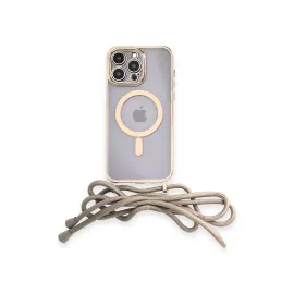 Newface Iphone 13 Pro Max Kılıf Divo Lazer Askılı Magsafe Kapak - Gold