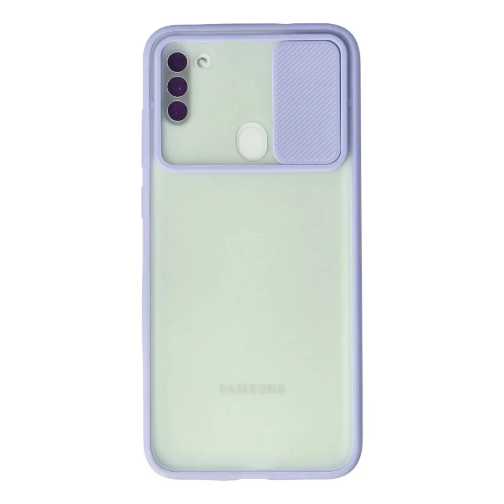 Newface Samsung Galaxy A11 Kılıf Palm Buzlu Kamera Sürgülü Silikon - Lila