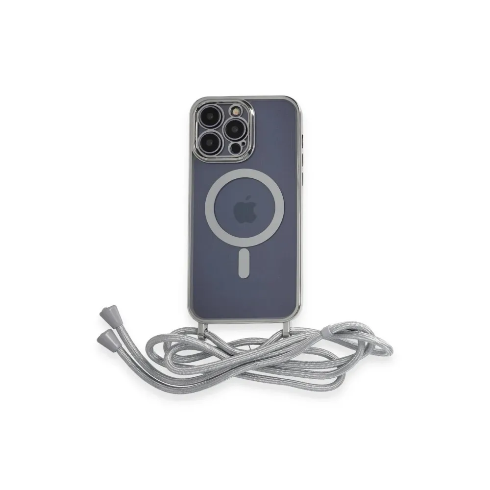 Newface iPhone 14 Pro Kılıf Divo Lazer Askılı Magsafe Kapak - Gümüş