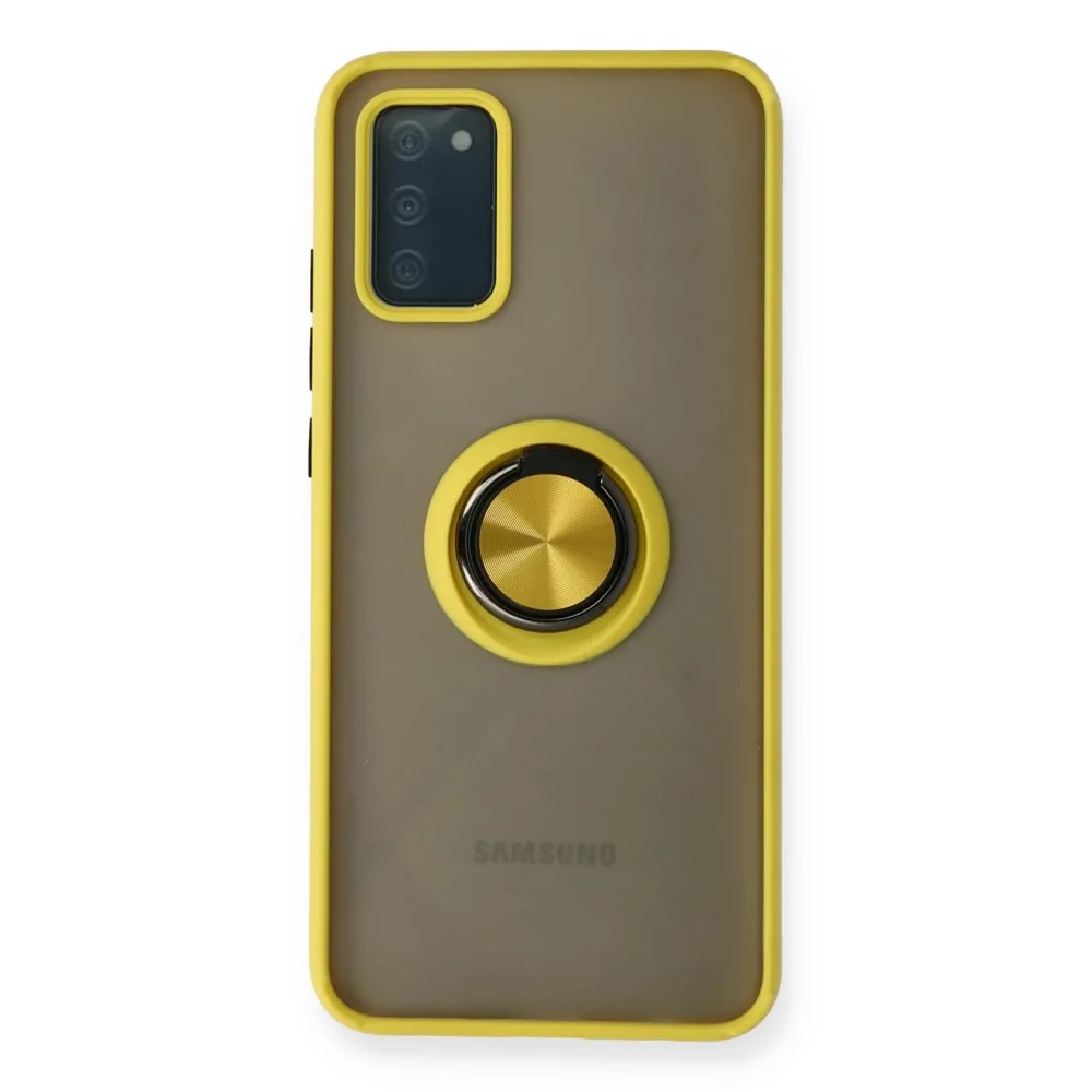 Newface Samsung Galaxy A02S Kılıf Montreal Yüzüklü Silikon Kapak - Sarı