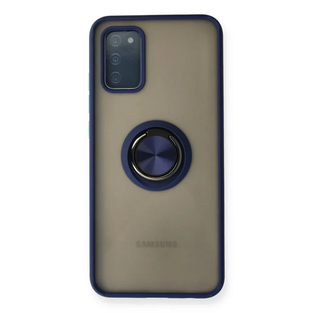Newface Samsung Galaxy A02S Kılıf Montreal Yüzüklü Silikon Kapak - Lacivert