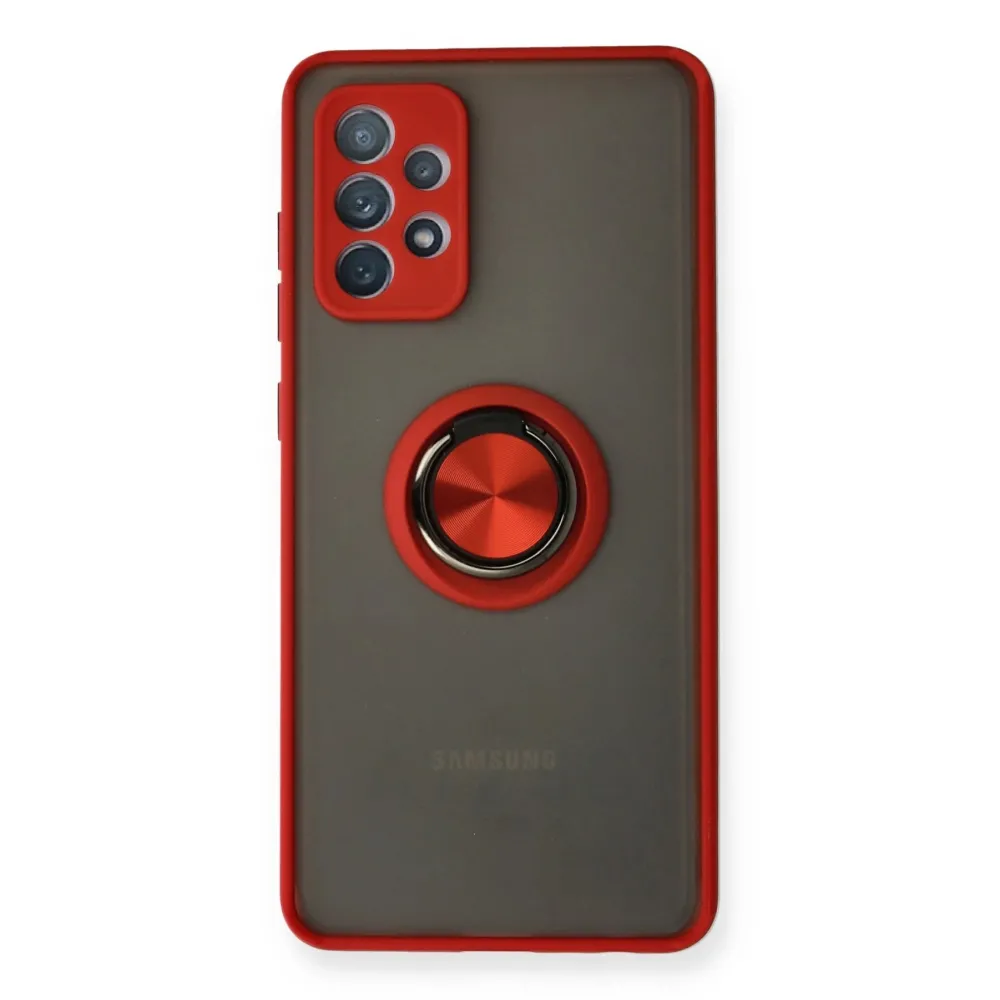 Newface Samsung Galaxy A72 Kılıf Montreal Yüzüklü Silikon Kapak - Kırmızı
