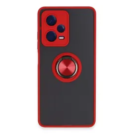 Newface Xiaomi Redmi Note 12 5G Kılıf Montreal Yüzüklü Silikon Kapak - Kırmızı