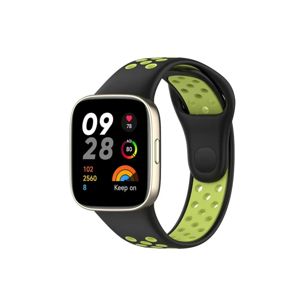 Newface Xiaomi Redmi Watch 3 Spor Delikli Kordon - Siyah-Yeşil