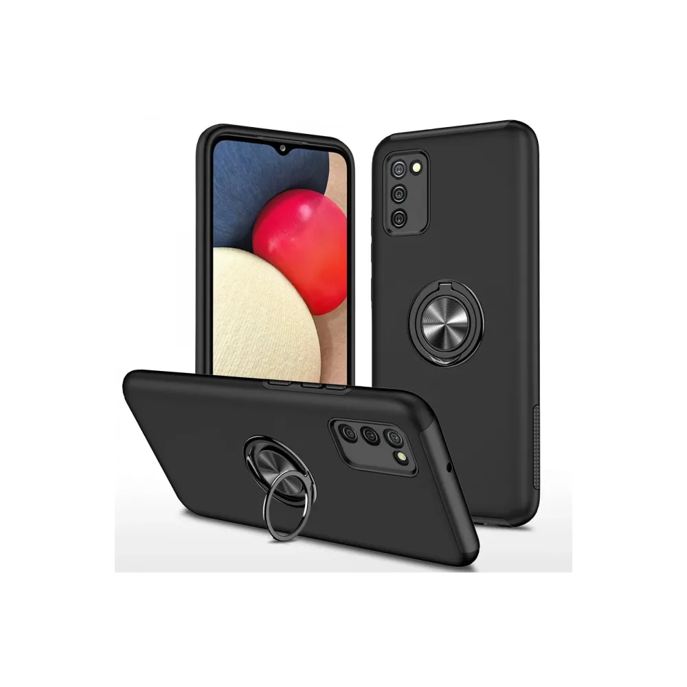 Newface Samsung Galaxy A02S Kılıf Elit Yüzüklü Kapak - Siyah