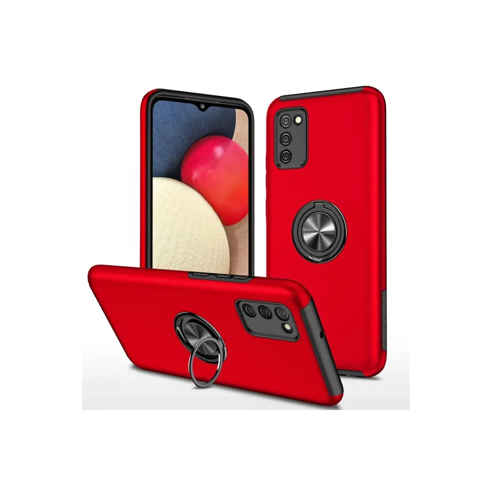 Newface Samsung Galaxy A02S Kılıf Elit Yüzüklü Kapak - Kırmızı