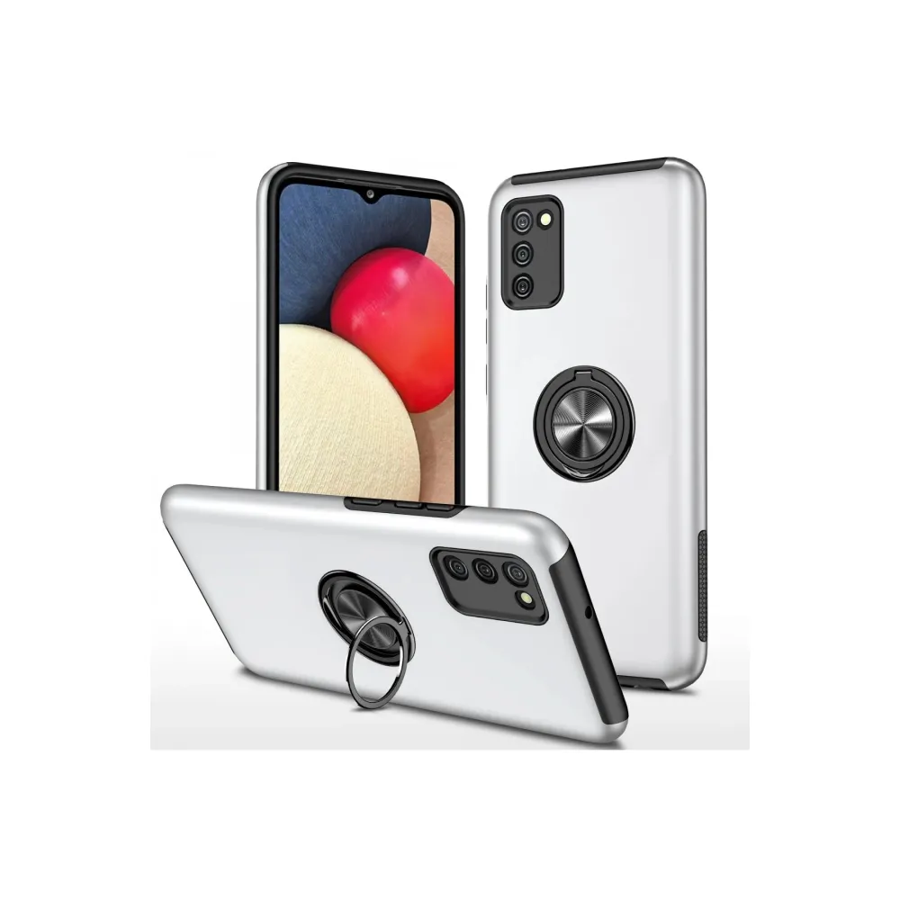 Newface Samsung Galaxy A02S Kılıf Elit Yüzüklü Kapak - Gümüş