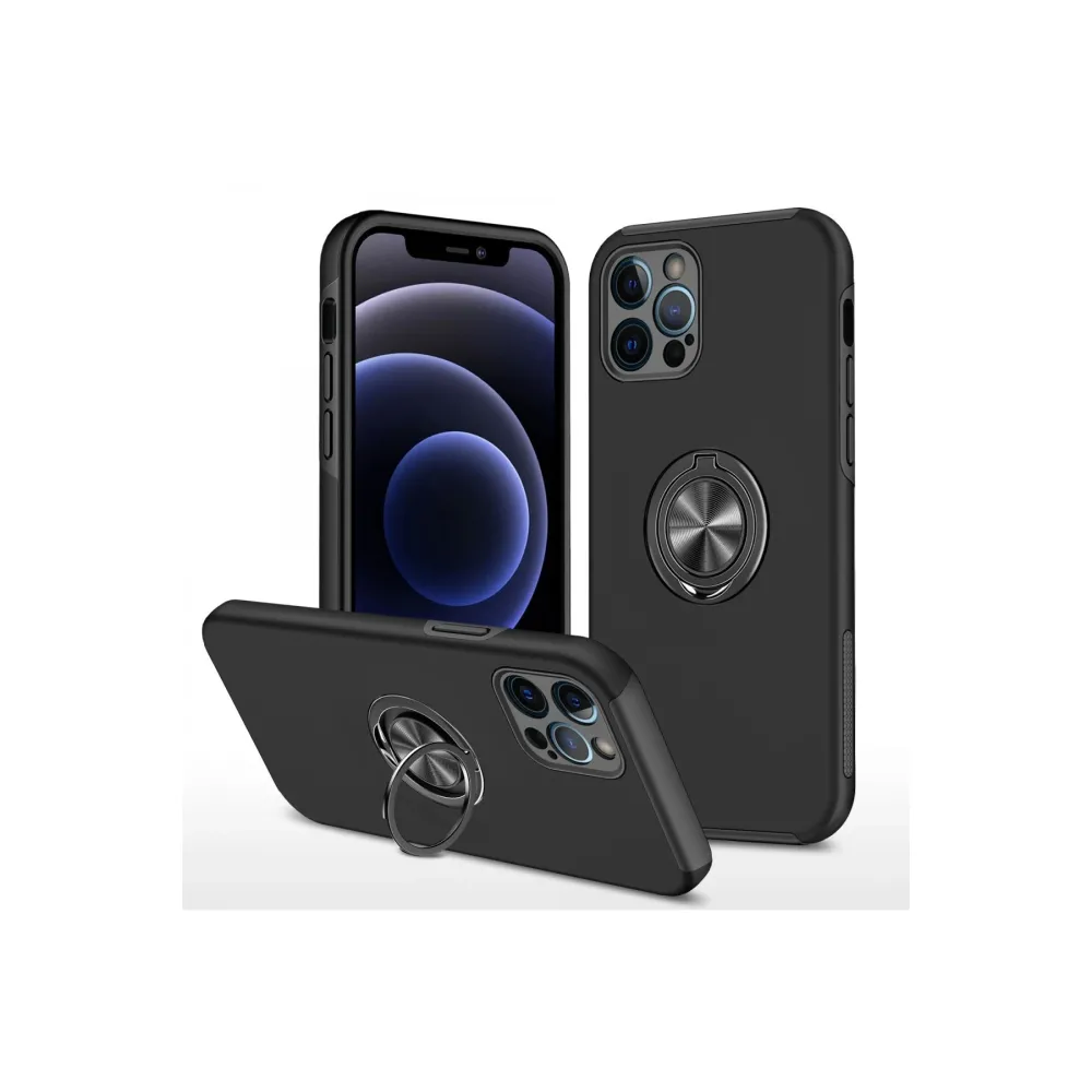 Newface Iphone 12 Pro Max Kılıf Elit Yüzüklü Kapak - Siyah