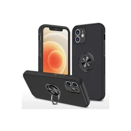 Newface iPhone 12 Kılıf Elit Yüzüklü Kapak - Siyah