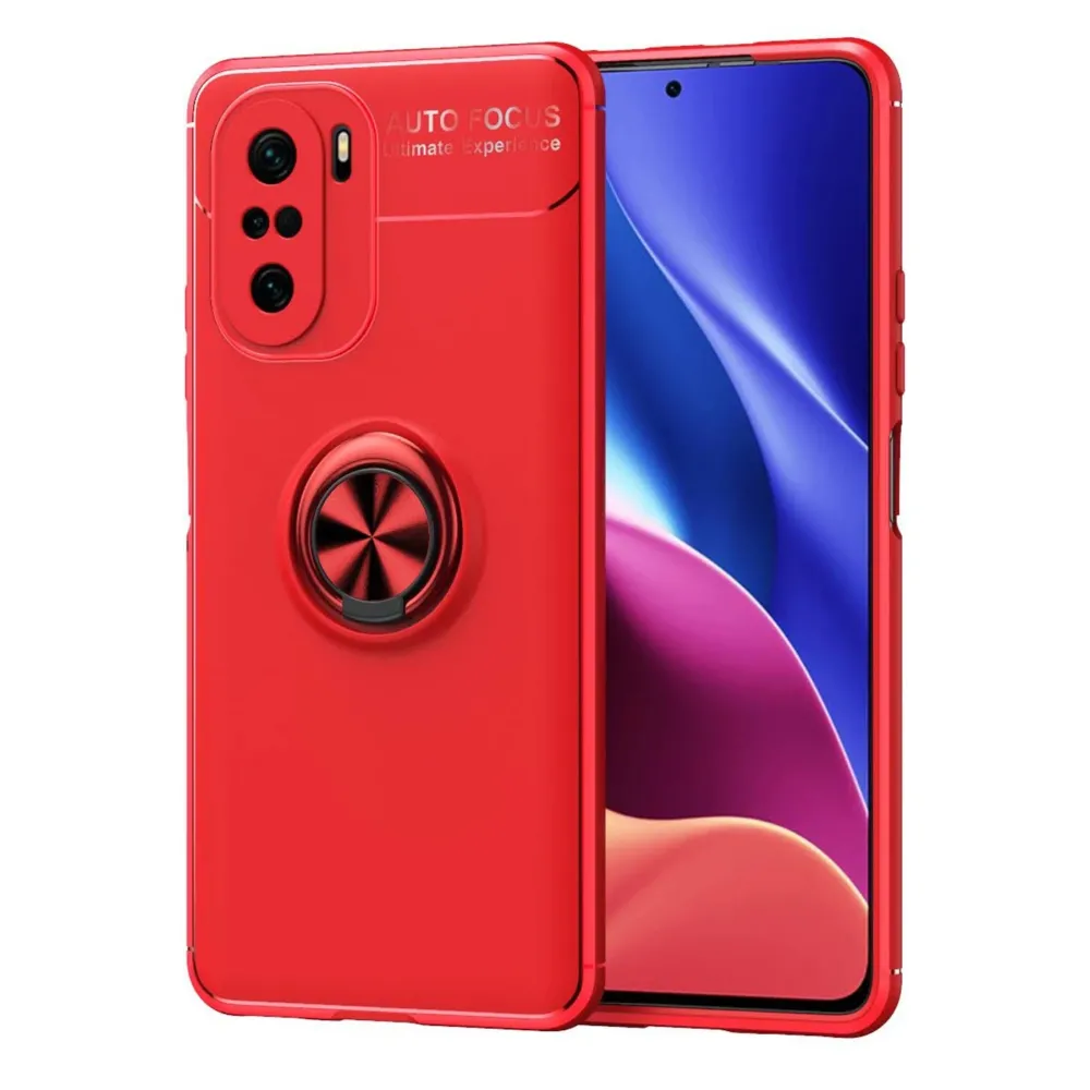 Newface Xiaomi Poco F3 Kılıf Range Yüzüklü Silikon - Kırmızı