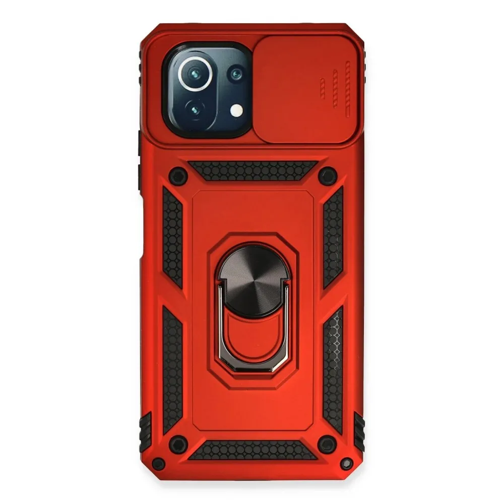 Newface Xiaomi Mi 11 Lite Kılıf Pars Lens Yüzüklü Silikon - Kırmızı