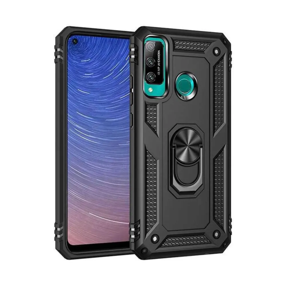 Newface Huawei P40 Lite E Kılıf Sofya Yüzüklü Silikon Kapak - Siyah