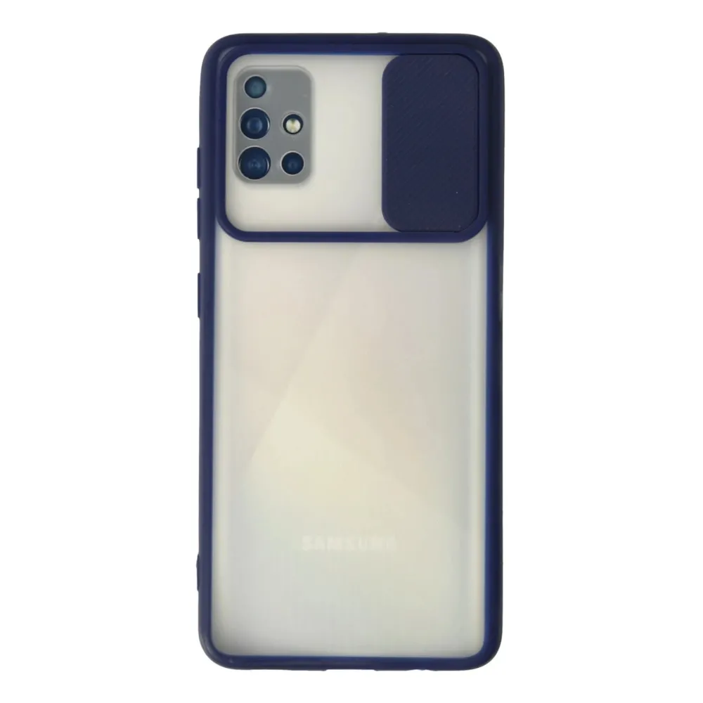 Newface Samsung Galaxy A71 Kılıf Palm Buzlu Kamera Sürgülü Silikon - Lacivert